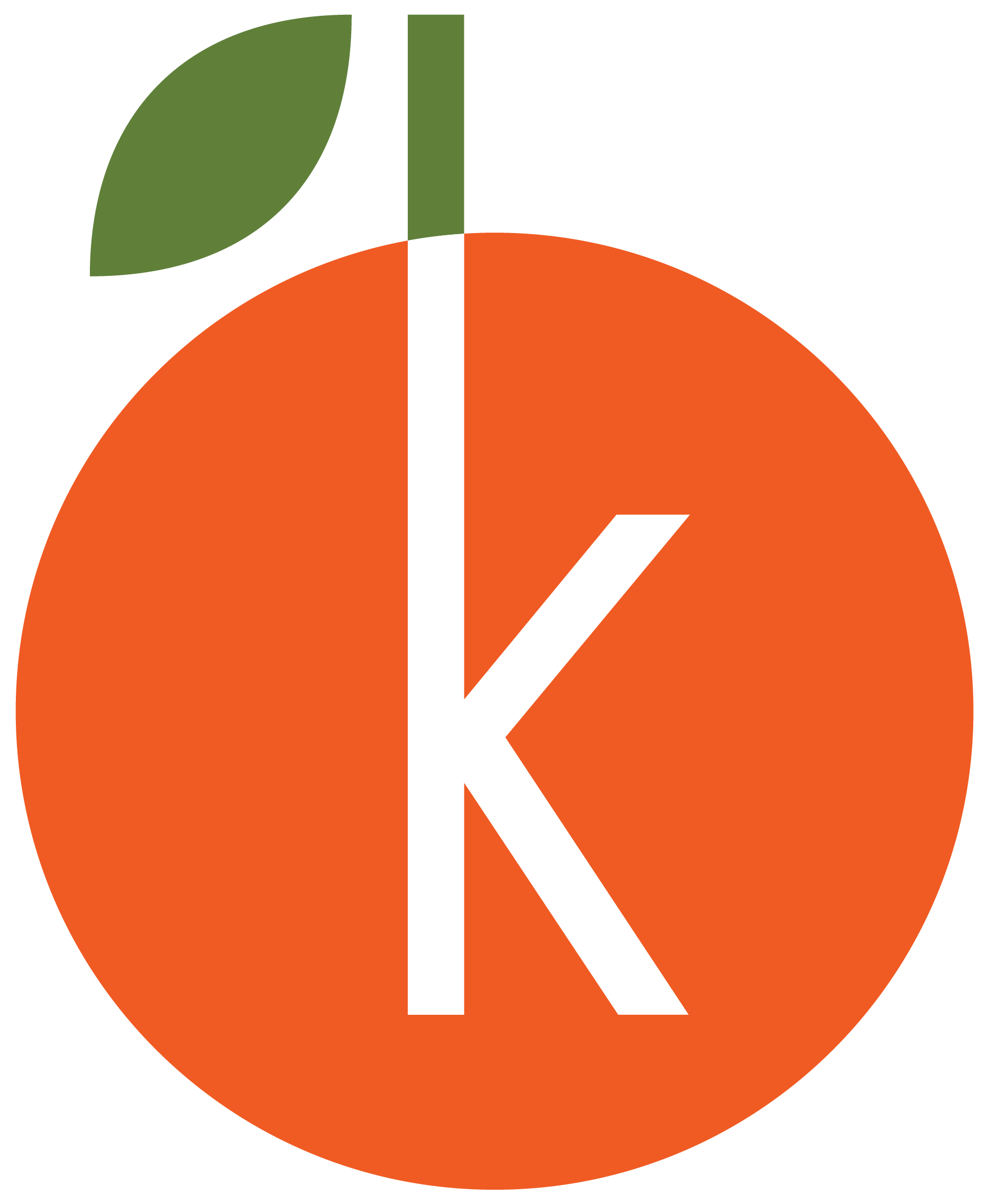 Keke's Korange Logo of an orange graphic with a white K in the middle